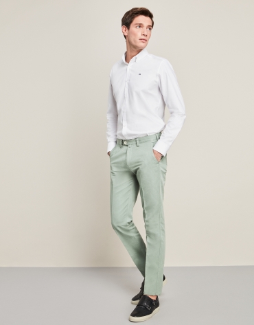 Pantalón en lino/algodón verde agua