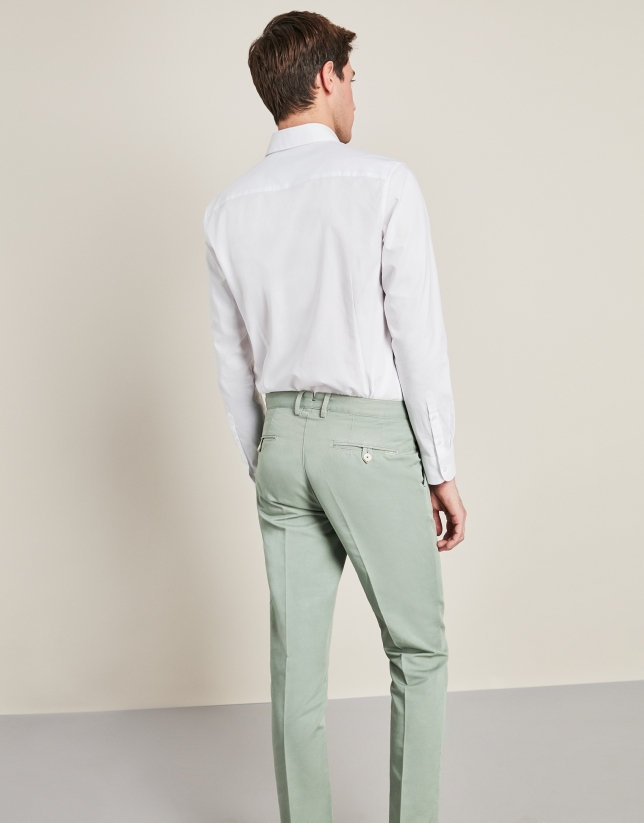 Pantalón en lino/algodón verde agua