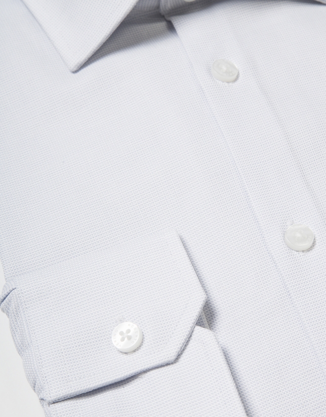 Pearl gray checkered cotton dress shirt
