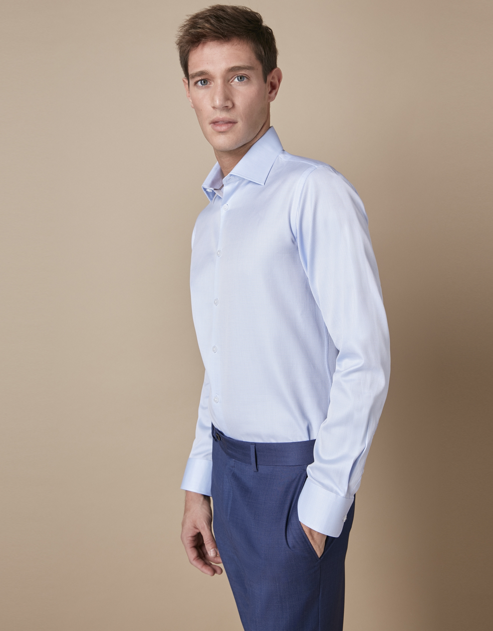 Chemise de costume structurée bleu ciel en coton Roberto Verino