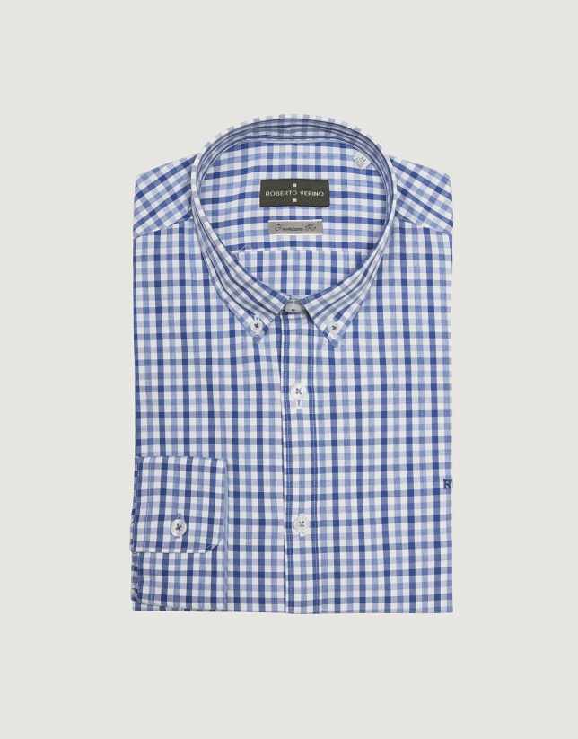 Blue checkered cotton sport shirt