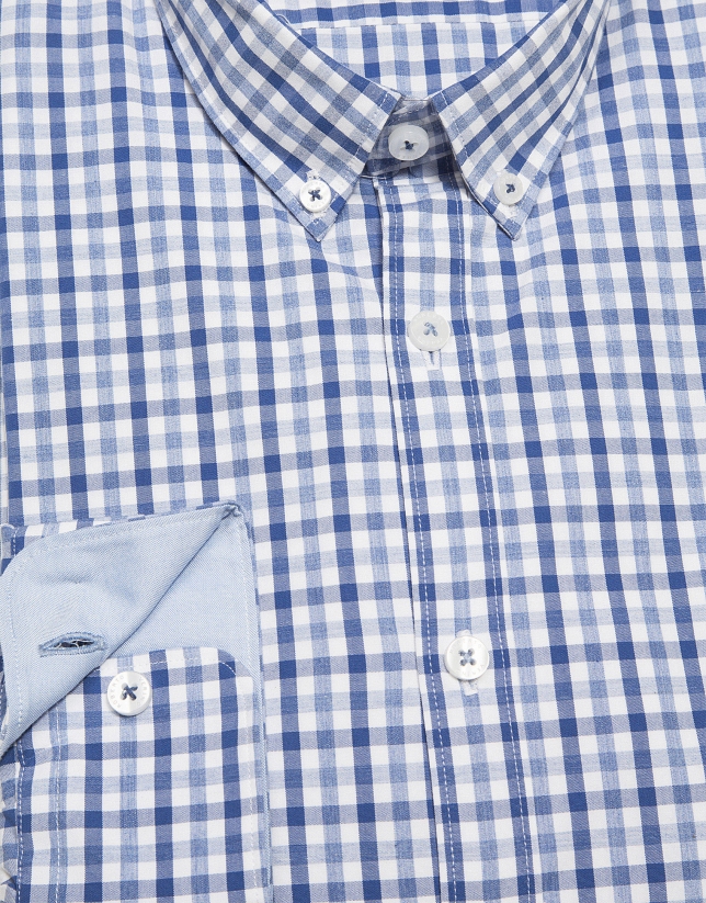 Blue checkered cotton sport shirt