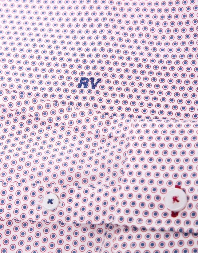 Camisa sport estampado geométrico azul/rojo