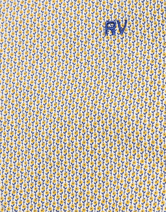 Blue/yellow floral print sport shirt