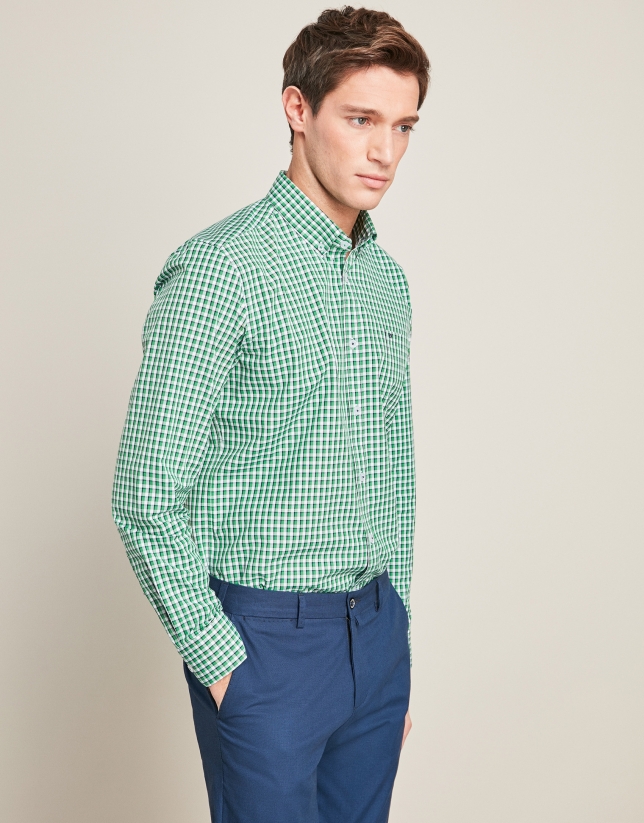 Green/navy blue checkered sport shirt
