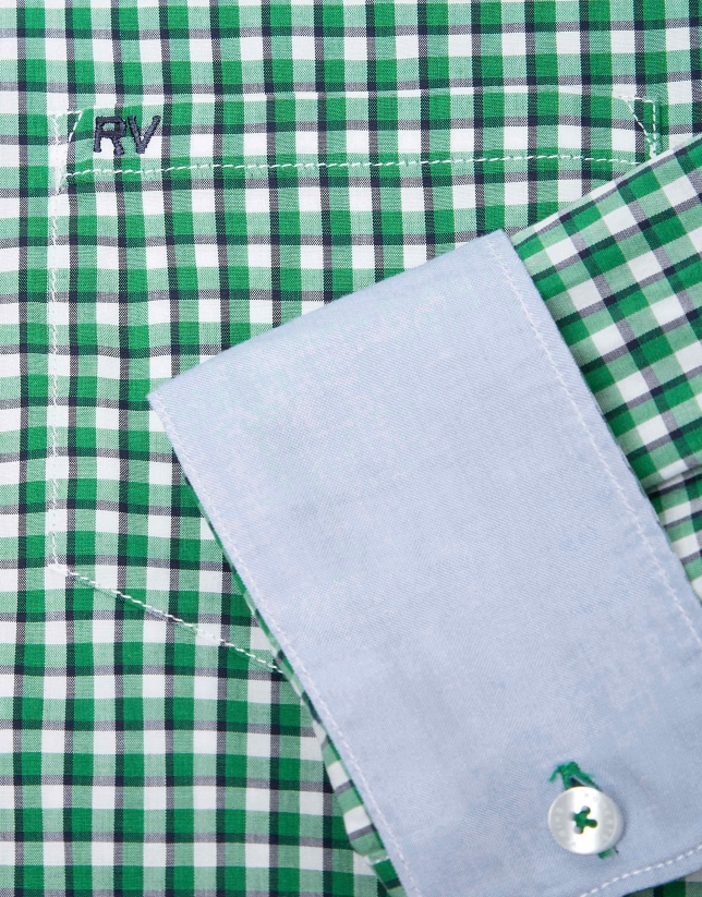 Green/navy blue checkered sport shirt