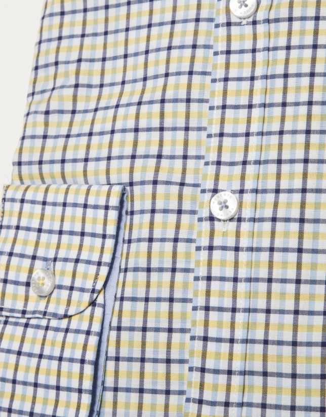 Camisa sport cuadros con perfil azul/amarillo
