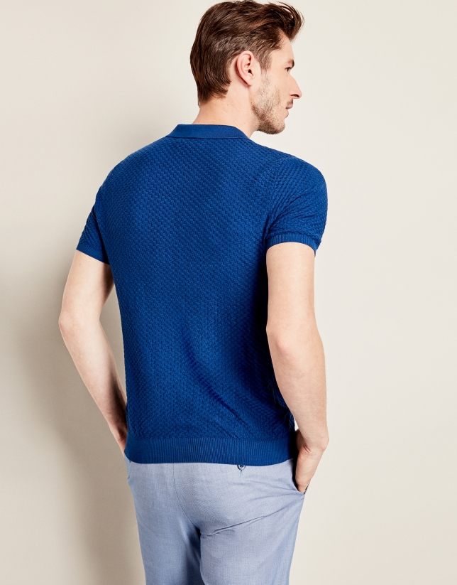 Blue structured tricot t-shirt