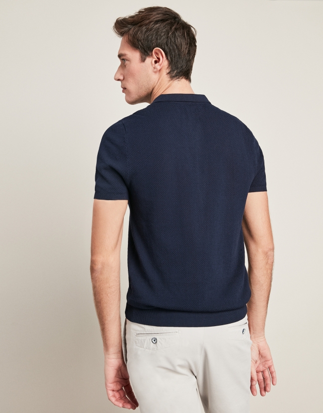 Navy blue, pearl stitched, structured tricot t-shirt