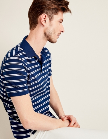 Blue cotton t-shirt with white stripes