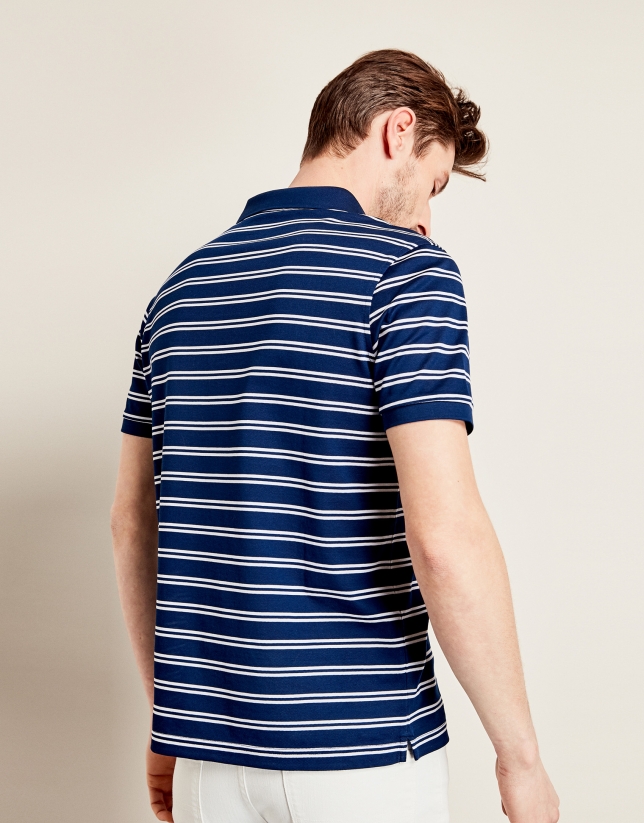 Blue cotton t-shirt with white stripes