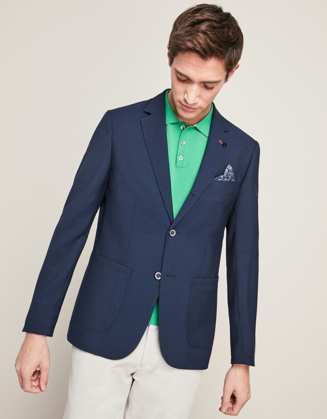 Navy blue structured wool suit jacket
