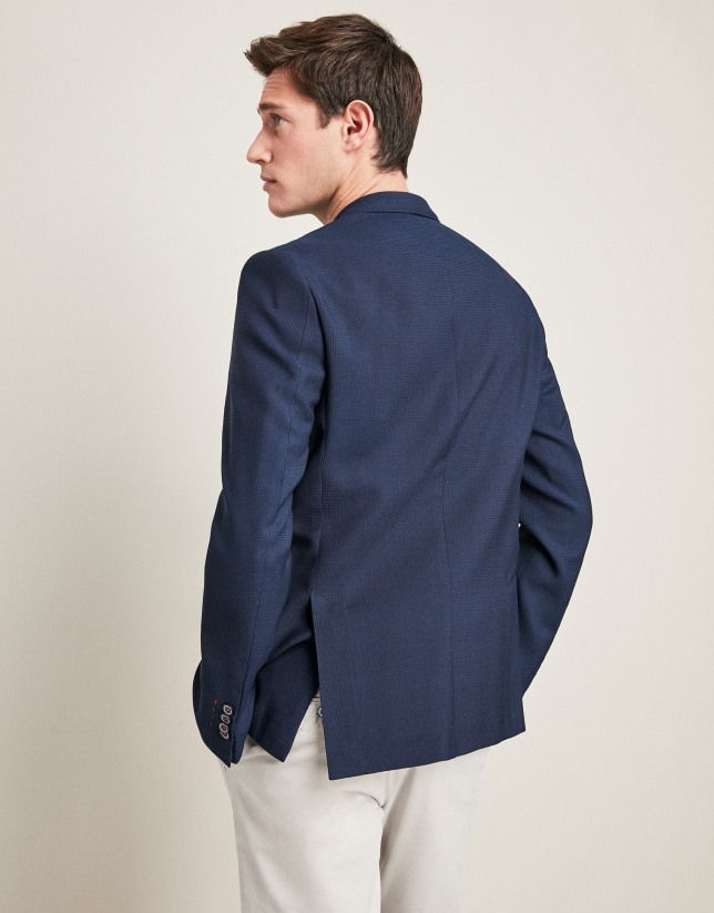 Navy blue structured wool suit jacket