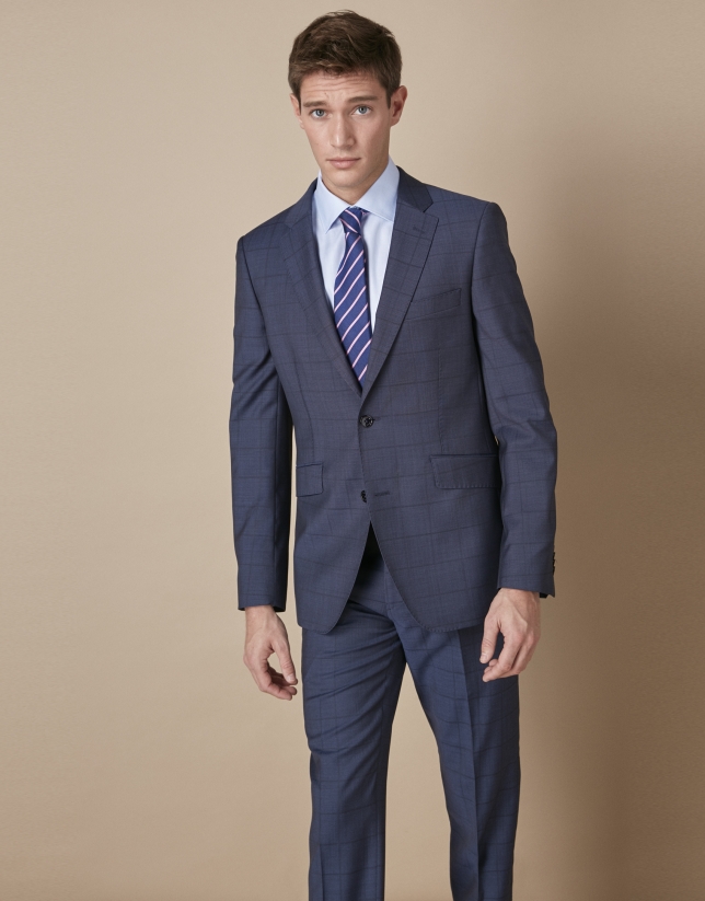 Blue checkered wool suit