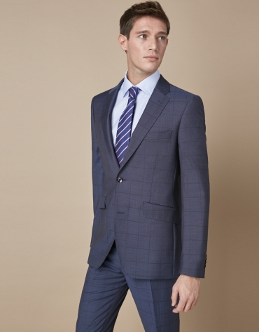 Blue checkered wool suit