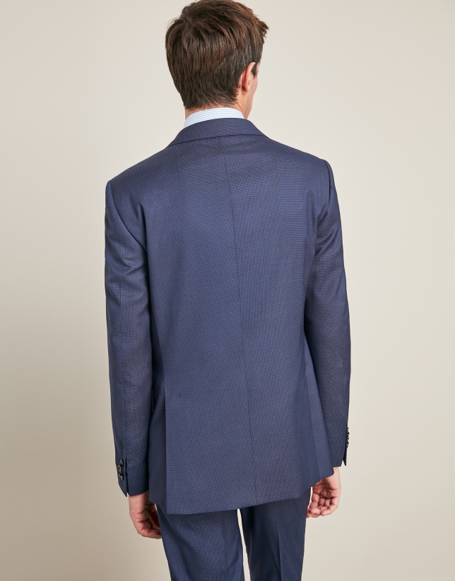 Dark  blue silk, half-canvas wool suit