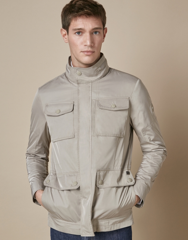 Taupe parka with four pockets