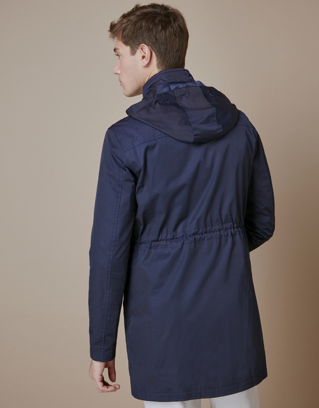 Navy blue short raincoat