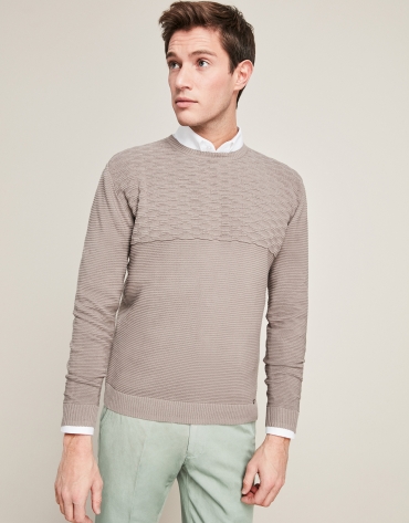 Taupe horizonal structured cotton sweater