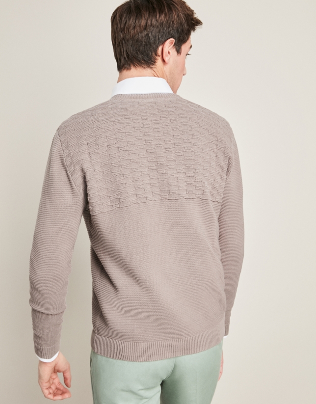 Taupe horizonal structured cotton sweater