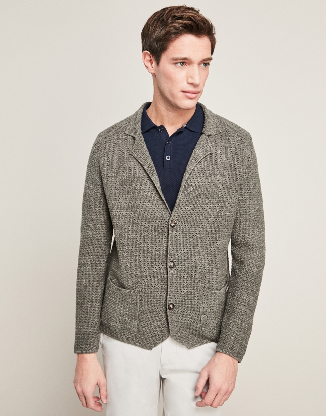 Khaki linen/cotton tricot jacket
