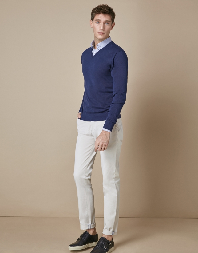 Navy blue sweater with V-neck