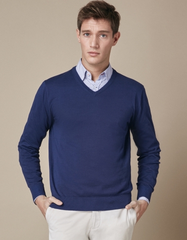 Navy blue sweater with V-neck