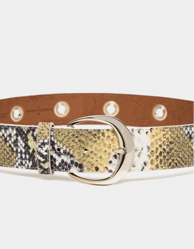 Python embossed leather belt