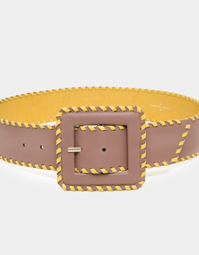 Camel leather backstitched belt