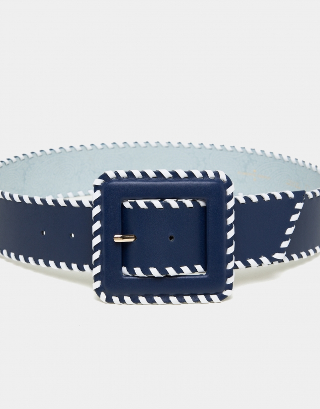 Navy blue leather back stitched belt
