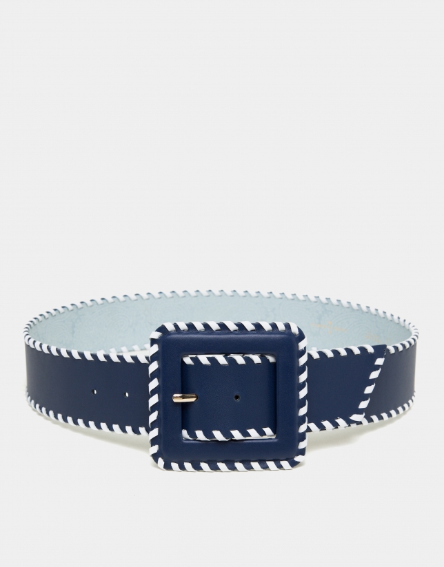 Navy blue leather back stitched belt