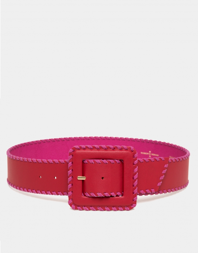 Red leather backstitched belt