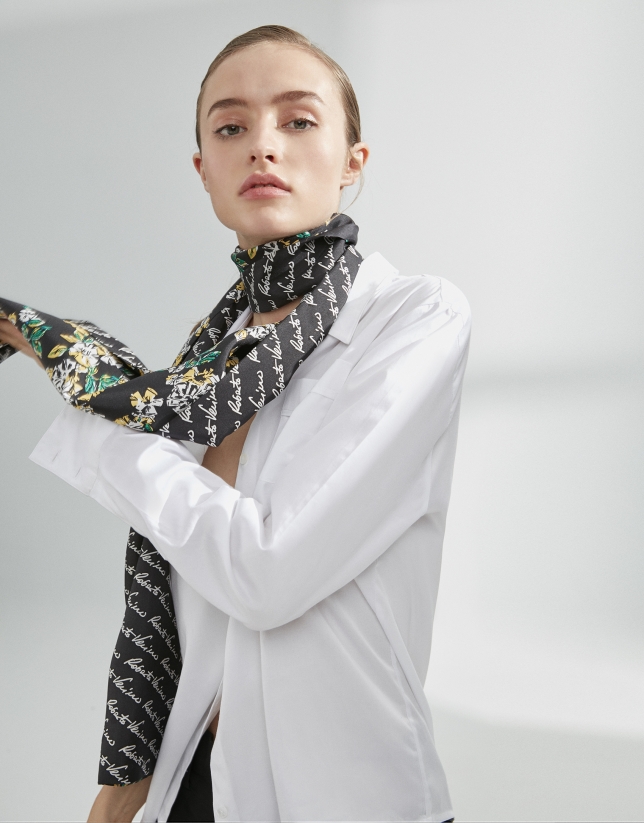 Reversible print silk signature scarf with floral print
