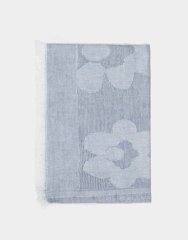 Blue floral jacquard shawl