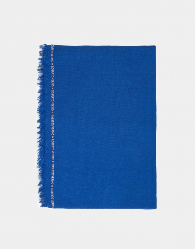Plain blue scarf with logos