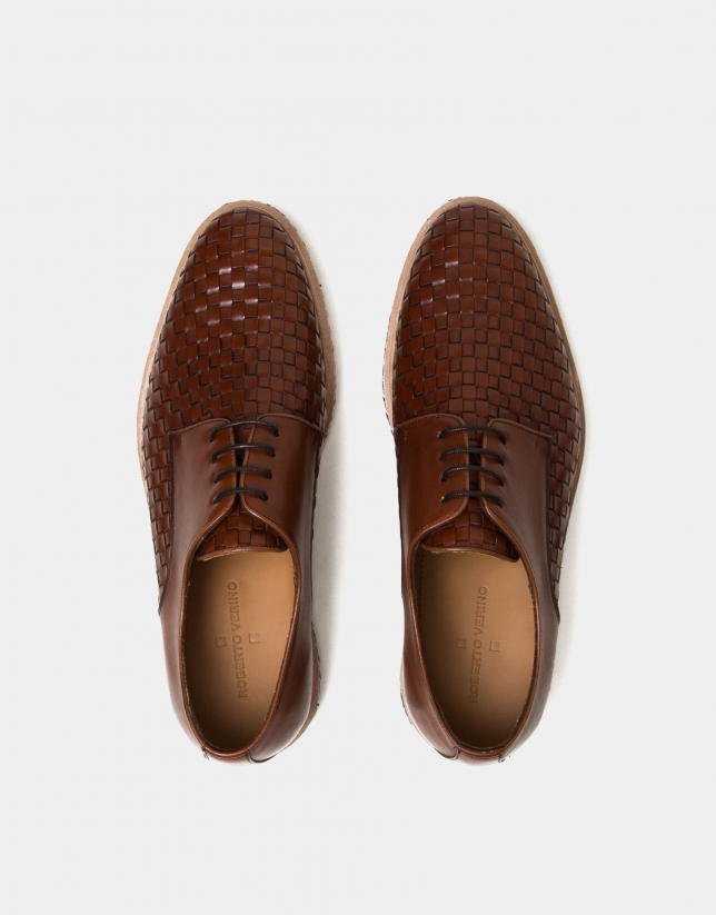 Brown square embossed shoes