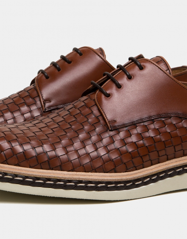 Brown square embossed shoes
