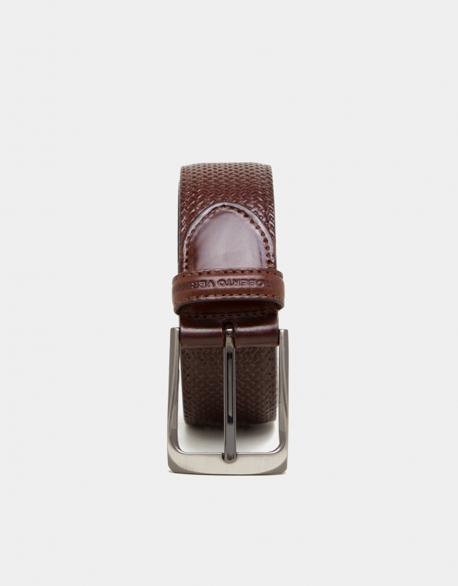 Brown embossed leather belt