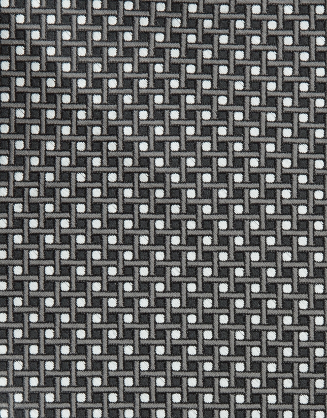 Gray geometric print dress tie and handkerchief