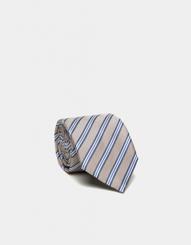 Mink silk tie with blue stripes