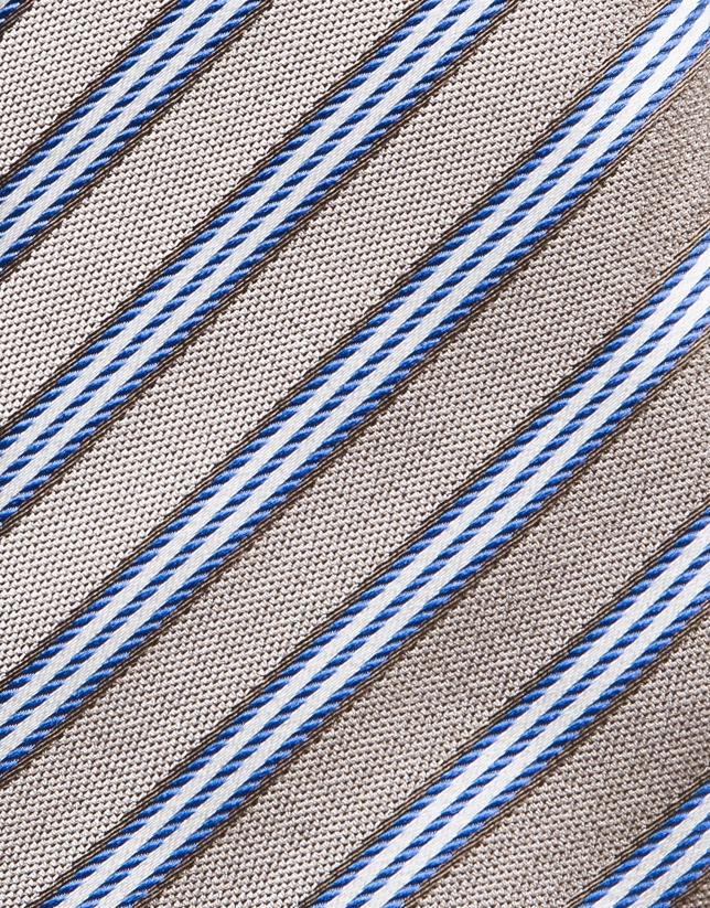 Mink silk tie with blue stripes