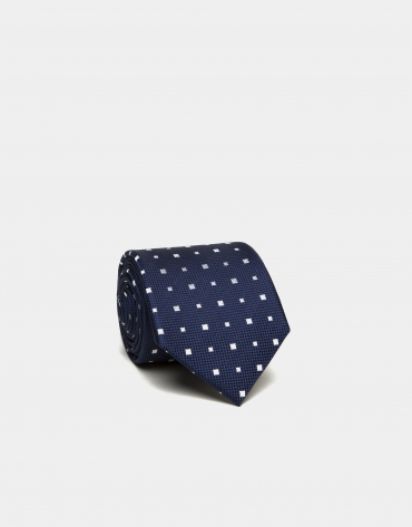 Dark blue silk tie with white jacquard design