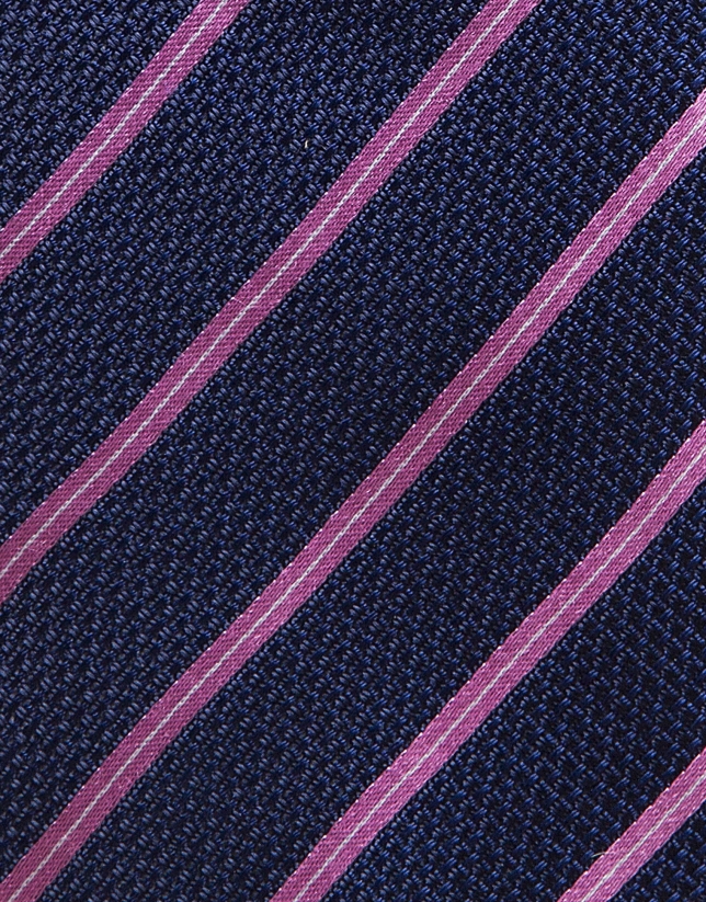 Blue silk tie with pink/beige stripes