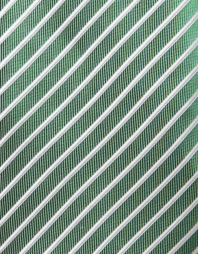 Green silk tie with white stripes