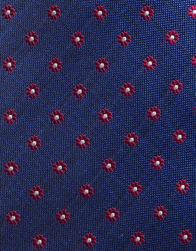 Corbata seda azulón jacquard margaritas rojas