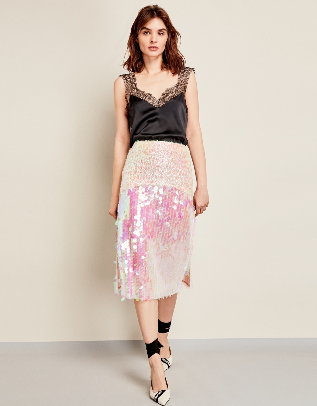 Pink skirt with iridescent sequins