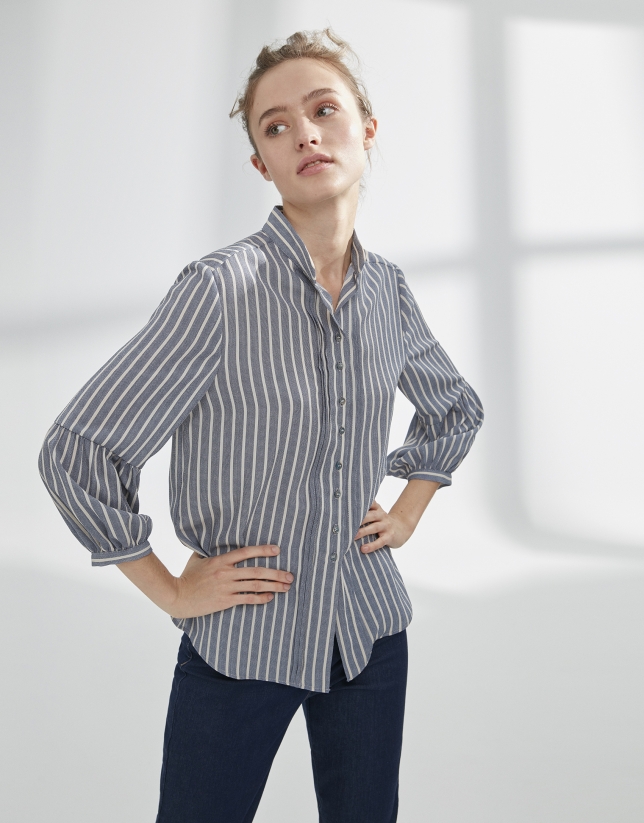 Blue striped painter's smock blouse