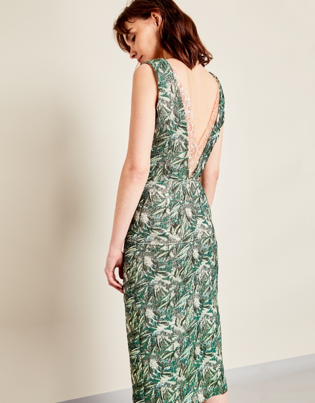 Green print dress with sequins