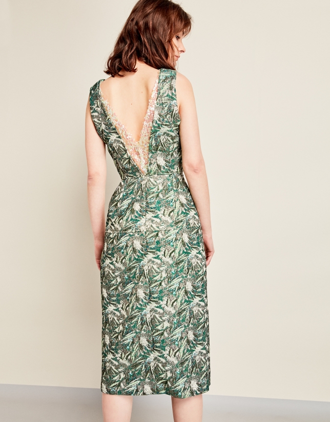 Green print dress with sequins