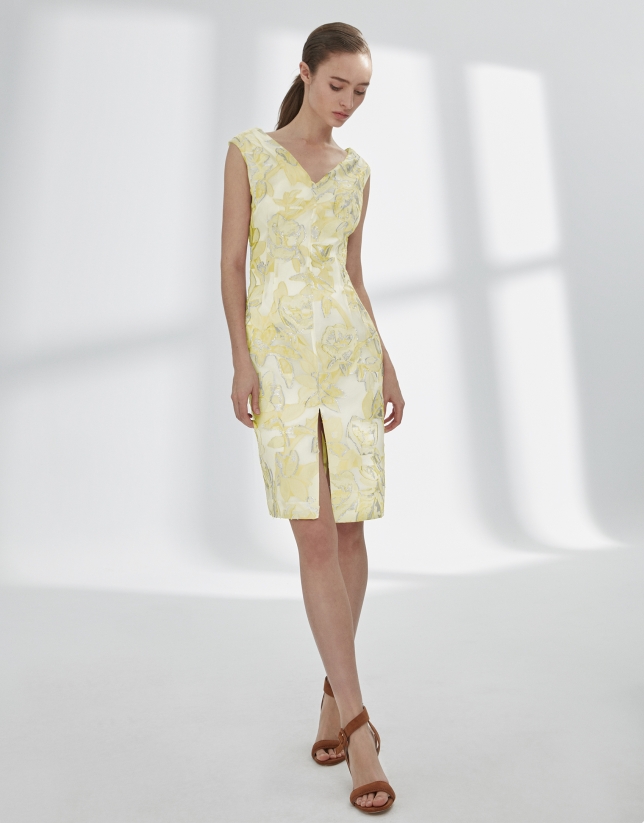 Yellow and silver jacquard dress